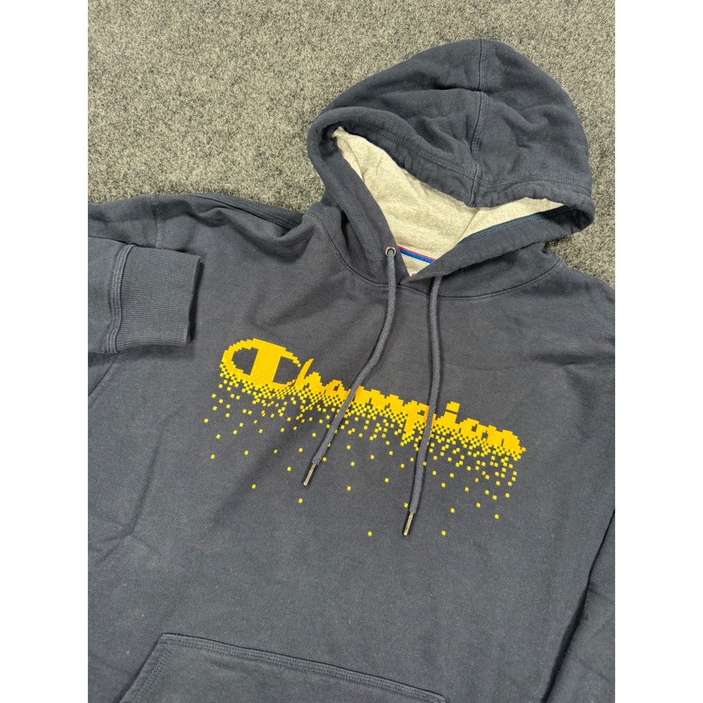 Champion Hoodie Mens XL Black Yellow Pixel Logo Pullover Sweatshirt Spellout